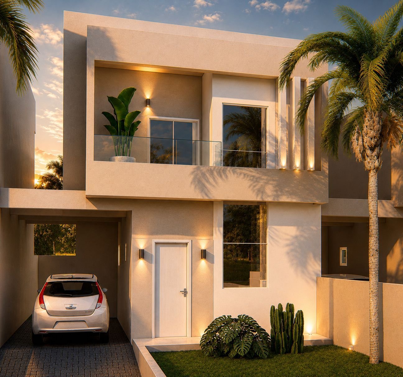 Sobrado Jardim Matilde — fachada frontal com garagem e sacada (projeto)